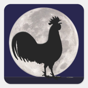 Rooster in the Moonlight Square Sticker