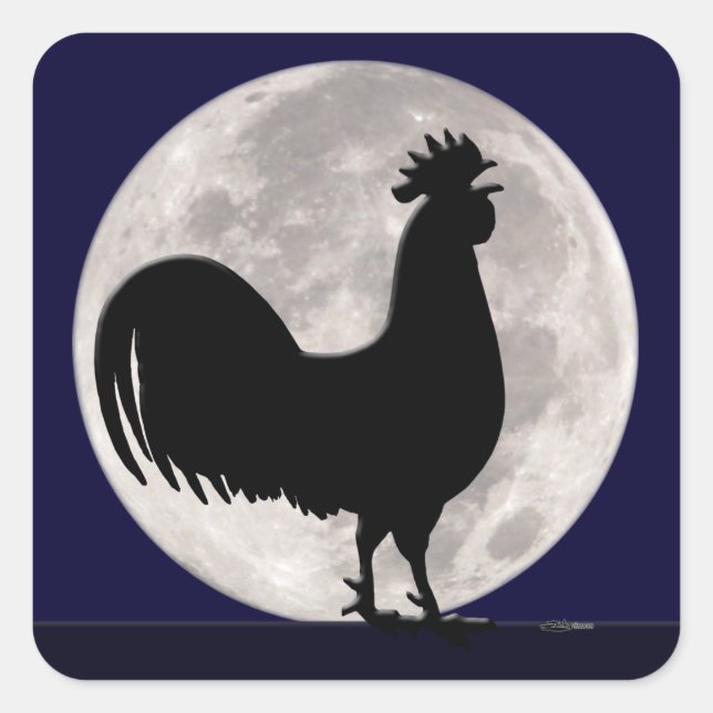 Rooster in the Moonlight Square Sticker (Front)