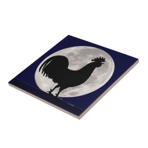 Rooster in the Moonlight Tile