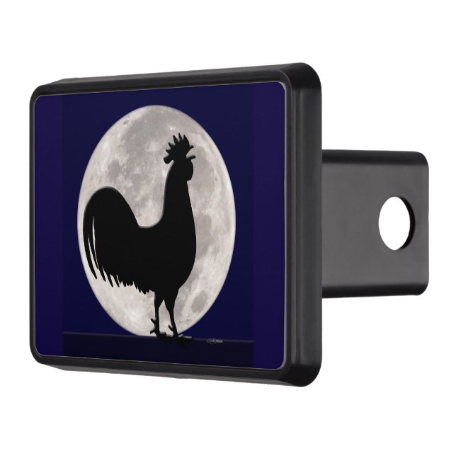 Rooster in the Moonlight Trailer Hitch Cover (Left)