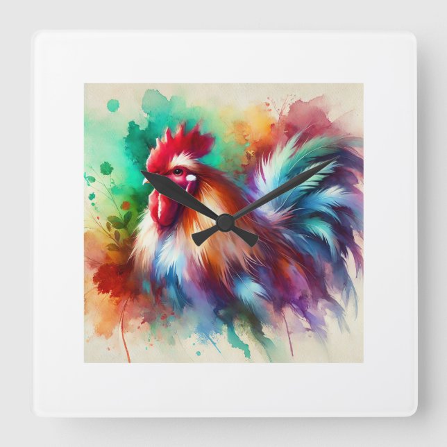 Rooster in Watercolor Art 170724AREF138 - Watercol Square Wall Clock (Front)