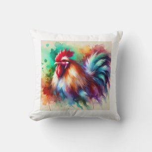 Rooster in Watercolor Art 170724AREF138 - Watercol Throw Pillow
