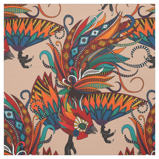 rooster ink beige fabric (Swatch)