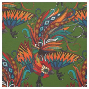 rooster ink green fabric