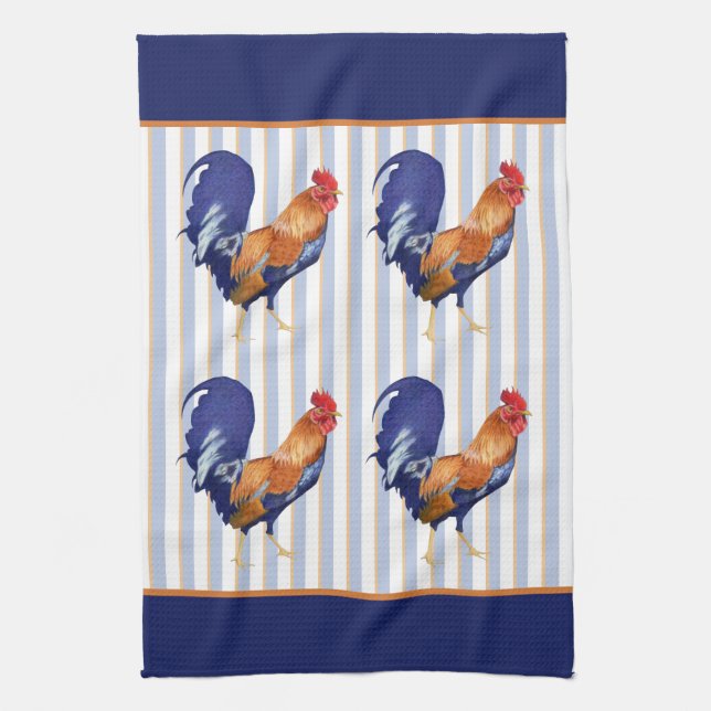 Rooster motifs rayures Serviette de cuisine (Vertical)
