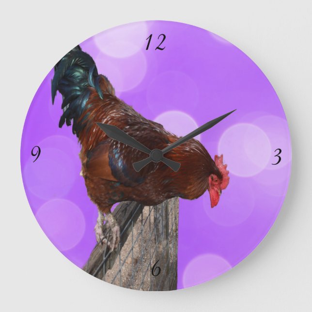 Rooster Nosy Parker, Pink Large Wall Clock. Clock (Front)