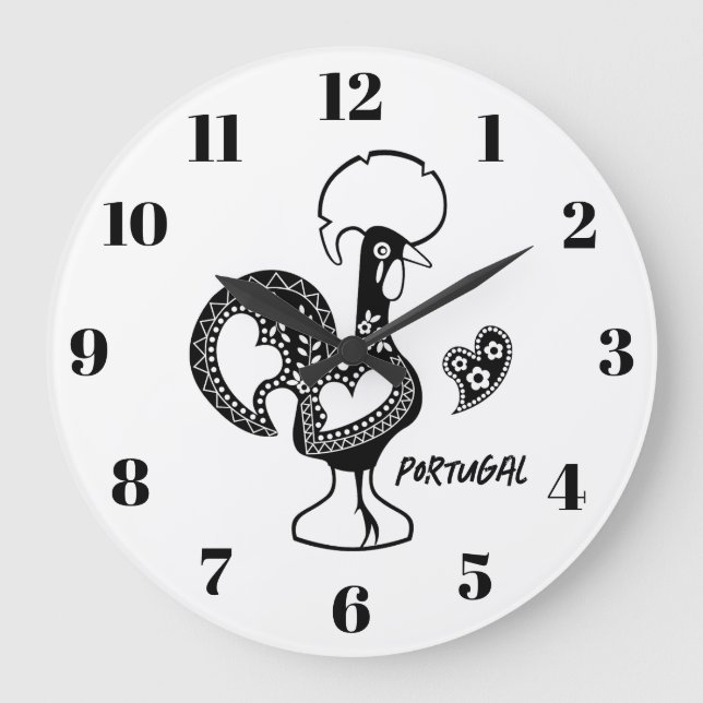 Rooster of Barcelos, Portugal, silhouete Large Clock (Front)