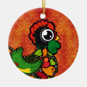 Rooster of Barcelos - Vintage Background Ceramic Ornament