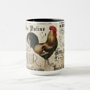 Rooster of Paris Vintage Decoupage Mug