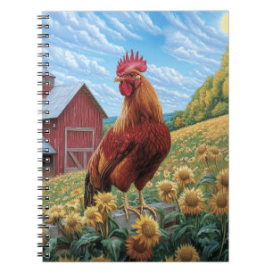 Rooster on a Sunflower Farm Painting Notebook
