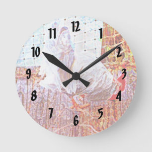 rooster on dock abstract swirls round clock