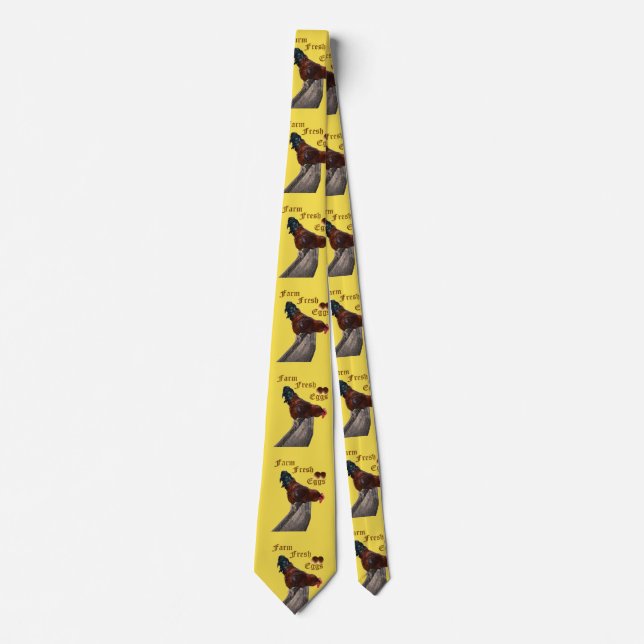 Rooster On Fence With Farm Fresh Eggs Logo, Tie (Front)