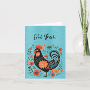 Rooster Orange Black Turquoise God Påske  Card
