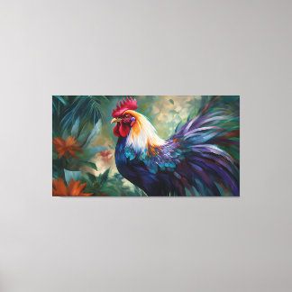 Rooster Painting on Stretched Canvas Print