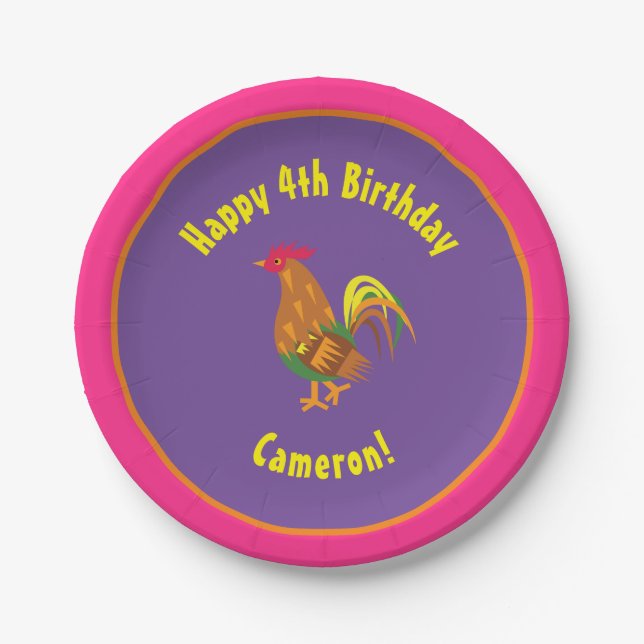 Rooster Paper Plates Animal Birthday Party (Front)