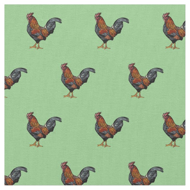 Rooster Pattern - Custom Combed Cotton (56" width) Fabric (Close Up)