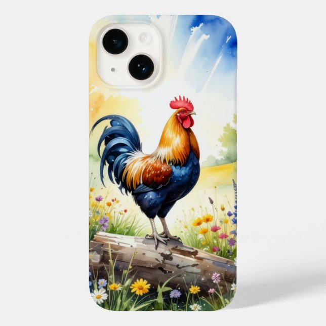 Rooster Perched on a Log Phone Case (Back)