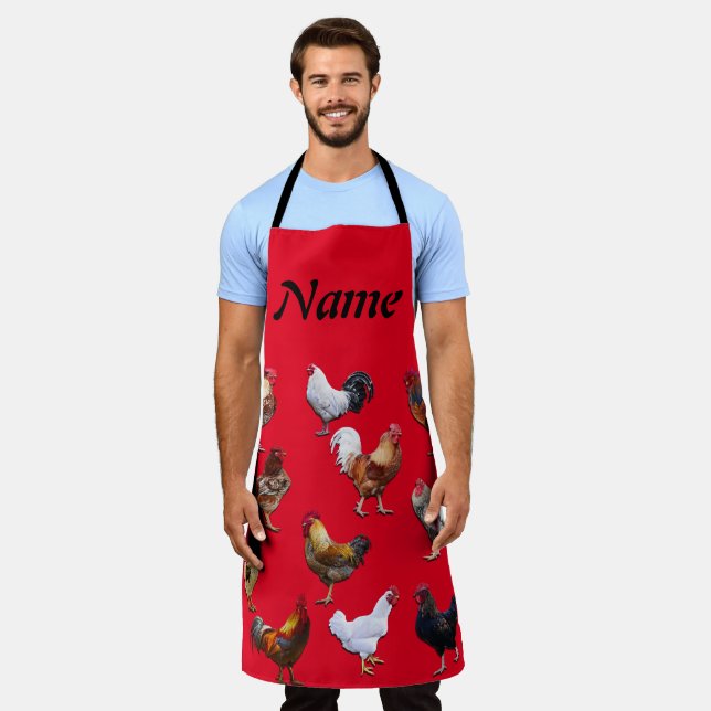 Rooster Personalize Add Name Colour Chicken Apron (Worn)