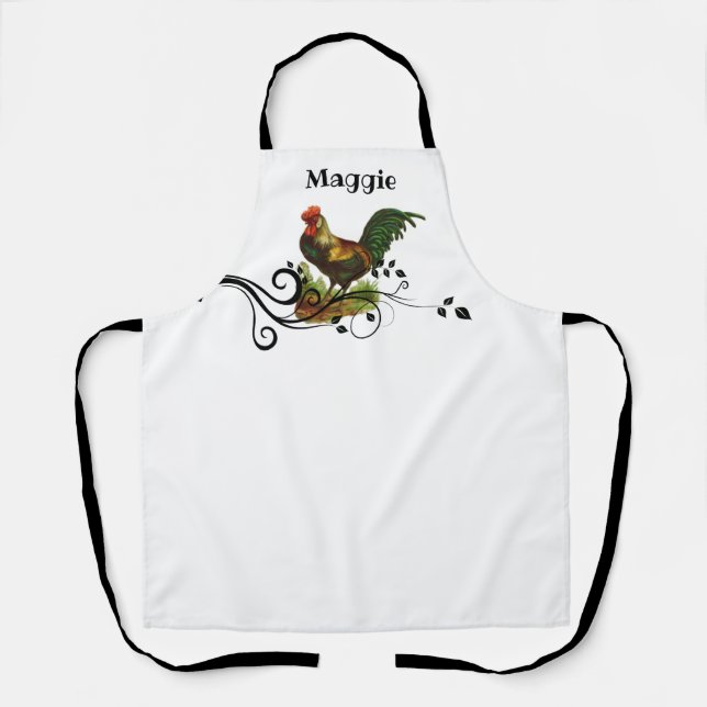 Rooster Personalized White Apron (Front)