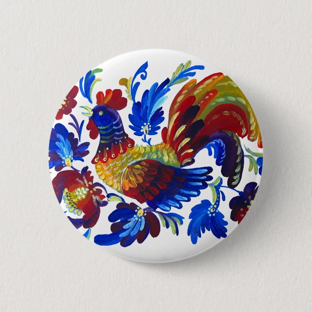 Rooster Petrykivka Ukrainian art 2 Inch Round Button (Front)