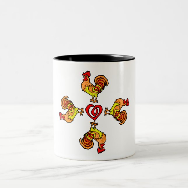 Rooster Pinwheel Two-Tone Coffee Mug (Center)