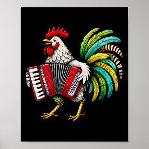 Rooster Playing Accordion Cute Chicken Accordionis Poster
