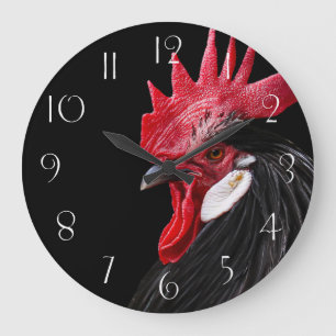 Rooster portrait large clock