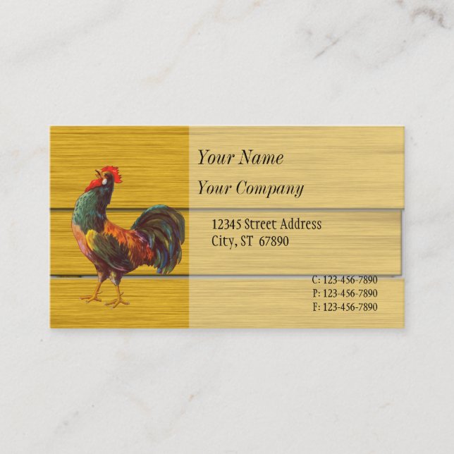 Rooster Rétro Faux Wood Cartes de visite personnal (Devant)