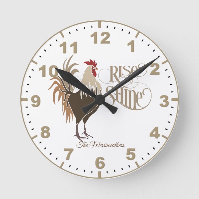 Rooster Rise and Shine Wall Round Clock (Front)