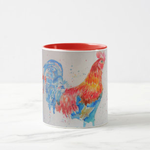 Rooster rouge de couleur d'eau Bonne Matinée Mug 