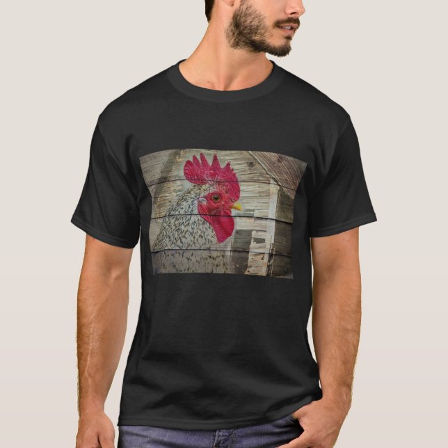 Rooster Rustic Chicken Coop Barn Board T-Shirt (Front)