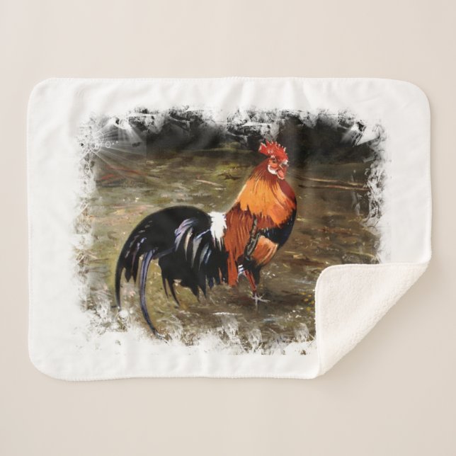 Rooster Sherpa Blanket (Front (Horizontal))