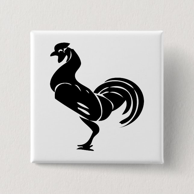 Rooster silhouett 2 inch square button (Front)