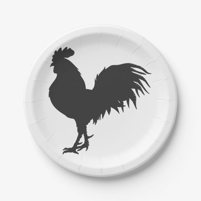 Rooster  silhouette  - Choose background colour Paper Plate (Front)