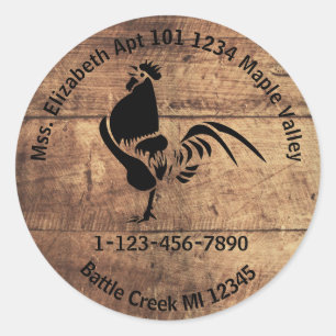 Rooster Silhouette Home or Business Contact Info K Classic Round Sticker