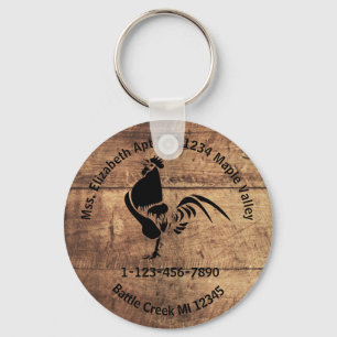 Rooster Silhouette Home or Business Contact Info K Keychain
