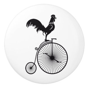 Rooster Sitting on a Vintage Bike Ceramic Knob