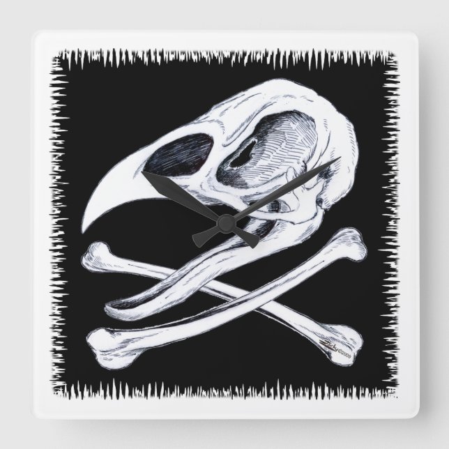 Rooster Skull and Crossbones Square Wall Clock (Front)