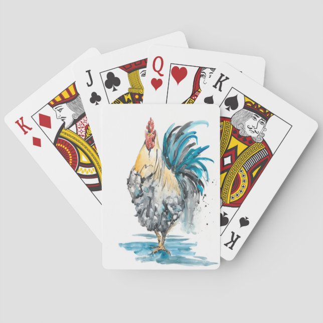 Rooster Splash - Watercolor Portrait Playing Cards (Back)