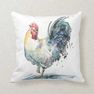 Rooster Splash - Watercolor Throw Pillow