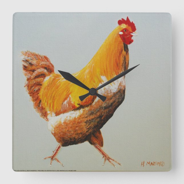 Rooster Square Wall Clock (Front)