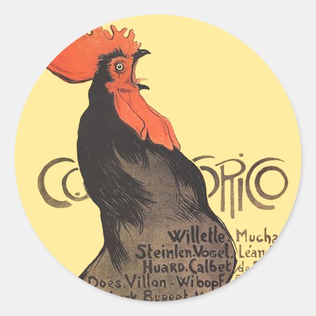 Rooster Steinlen Cocorico French Art Classic Round Sticker (Front)