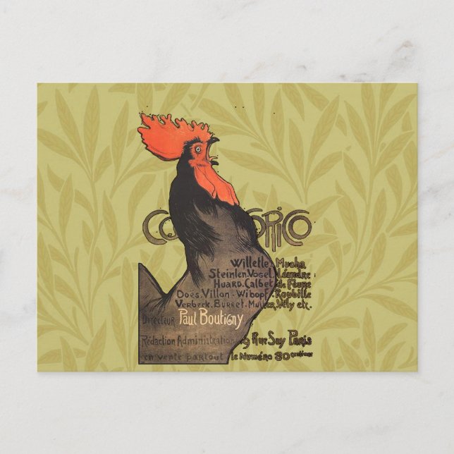 Rooster Steinlen Cocorico French Art Postcard (Front)