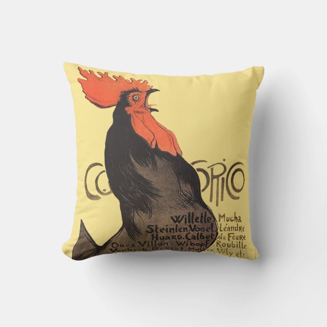Rooster Steinlen Cocorico French Art Throw Pillow (Front)