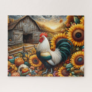 Rooster Sunflower Barn Jigsaw Puzzle