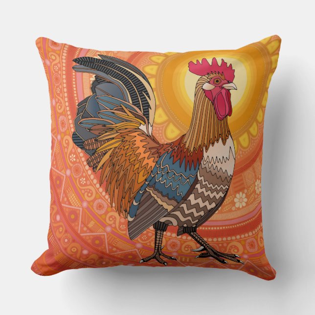 rooster sunrise orange throw pillow (Front)