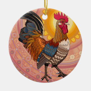 rooster sunrise pastel ceramic ornament