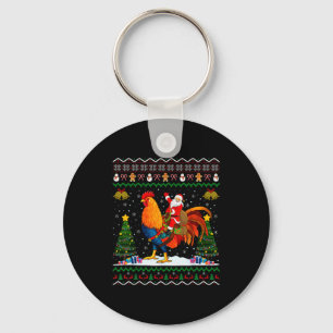 Rooster Ugly Xmas Gift Santa Riding Rooster Christ Keychain