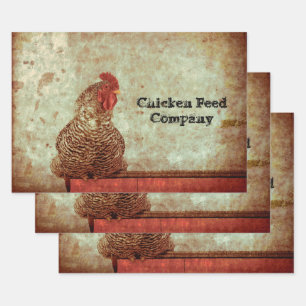 Rooster Vintage Antique Texture Typography Farm Wrapping Paper Sheet
