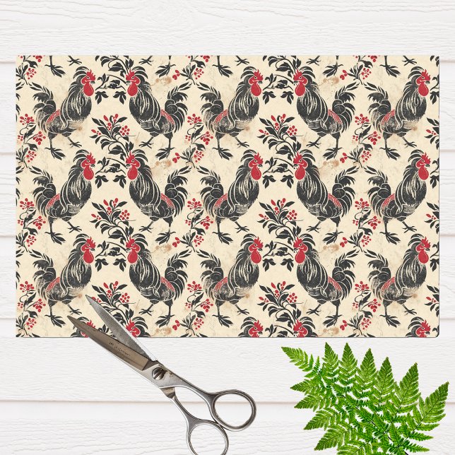 Rooster Vintage Chicken Pattern Aged Tissue Paper (Creator Uploaded)